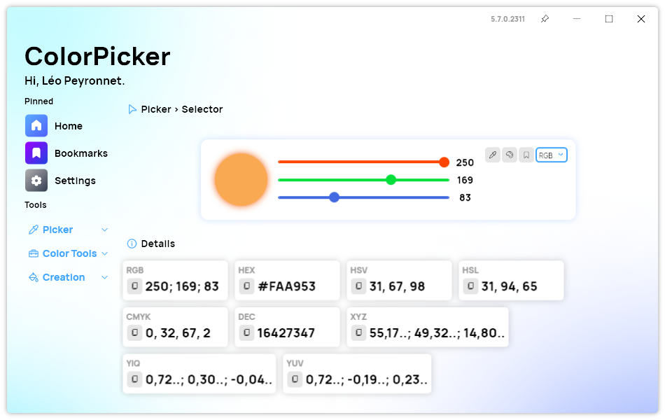 A screenshot of the 'Selector' page of ColorPicker Max